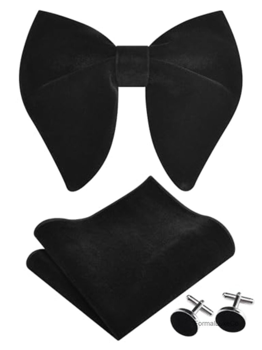 Pre-Tied Velvet Bow Tie Set with Pocket Square and Cufflinks Gift Box